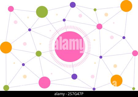 Abstract Social Network Vector Illustration with Polygonal Circles Shapes, Molecules Technology and Connecting Dots or Lines in Hand Drawn Templates Stock Vector