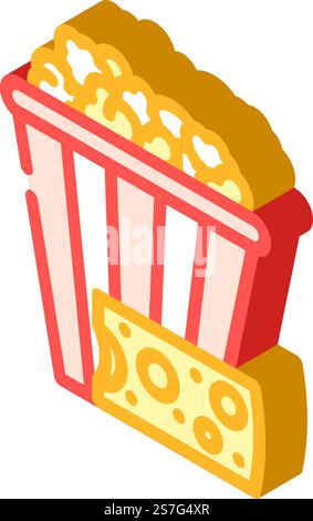 cheese popcorn food isometric icon vector. cheese popcorn food sign. isolated symbol illustration. cheese popcorn food isometric icon vector illustration Stock Vector