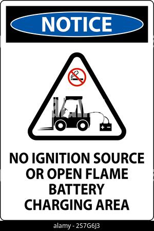 Notice Sign No Ignition Source Or Open Flame, Battery Charging Area Stock Vector