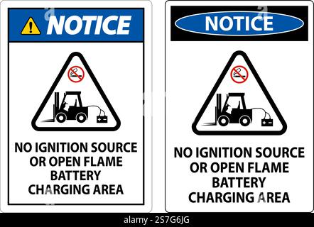 Notice Sign No Ignition Source Or Open Flame, Battery Charging Area Stock Vector