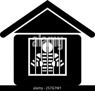 Prisoner in prison building icon black color vector illustration image flat style simple. Prisoner in prison building icon black color vector illustration image flat style Stock Vector