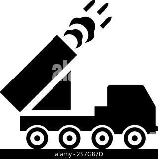 Multiple launch volley reactive rocket system fire shoots missiles icon black color vector illustration image flat style simple. Multiple launch volley reactive rocket system fire shoots missiles icon black color vector illustration image flat style Stock Vector