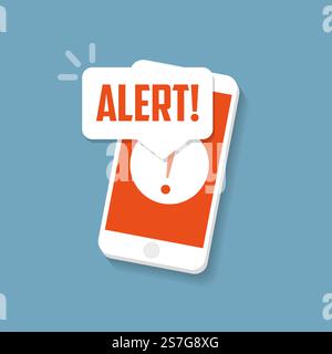 Alert sign on the smartphone screen. Important reminder. Stock Vector