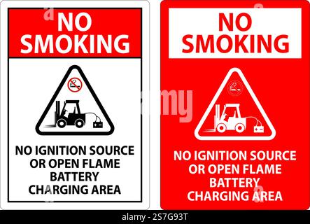 No Smoking Sign No Ignition Source Or Open Flame, Battery Charging Area Stock Vector