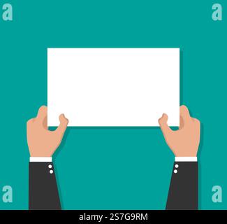 Hand holding placard. Vector flat for web banners, infographic design Stock Vector