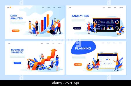 Set of landing page template for Data Analysis, Analytics, Business Statistic, Planning. Modern vector illustration flat concepts decorated people character for website and mobile website development. Stock Vector