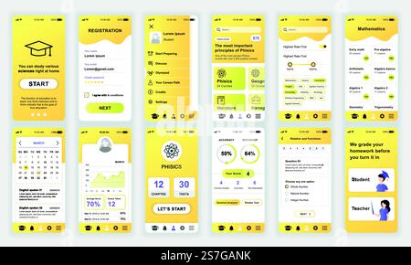 Set of UI, UX, GUI screens Education app flat design template for mobile apps, responsive website wireframes. Web design UI kit. Education Dashboard. Stock Vector