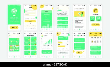 Set of UI, UX, GUI screens Education app flat design template for mobile apps, responsive website wireframes. Web design UI kit. Education Dashboard. Stock Vector