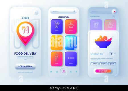 Gui Delivery App Delivery food unique design kit for app. Online pizzeria screens with ...