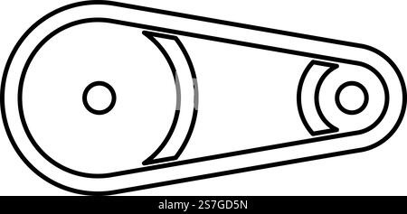 Belt transmission mechanism with two pulleys drive part automobile tension rollers engine spare auto repair wheels with rubber tape V-belt Automotive concept contour outline line icon black color vector illustration image thin flat style simple. Belt transmission mechanism with two pulleys drive part automobile tension rollers engine spare auto repair wheels with rubber tape V-belt Automotive concept contour outline line icon black color vector illustration image thin flat style Stock Vector