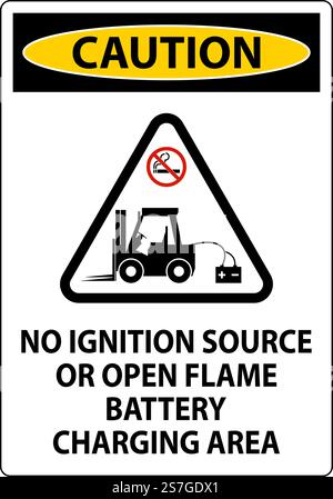 Caution Sign No Ignition Source Or Open Flame, Battery Charging Area Stock Vector