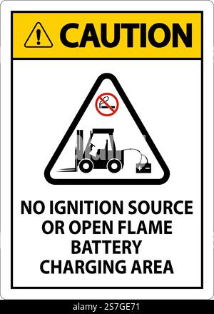 Caution Sign No Ignition Source Or Open Flame, Battery Charging Area Stock Vector