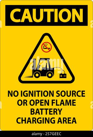 Caution Sign No Ignition Source Or Open Flame, Battery Charging Area Stock Vector