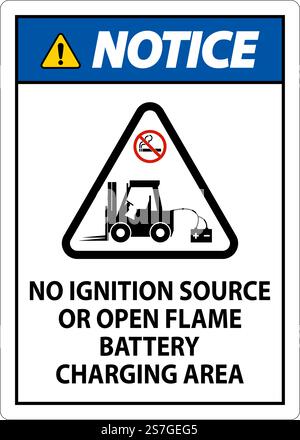 Notice Sign No Ignition Source Or Open Flame, Battery Charging Area Stock Vector