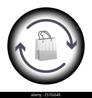 Shopping bag icon. Recycling arrow symbol. Circular eco design. Gradient gray style. Stock Vector