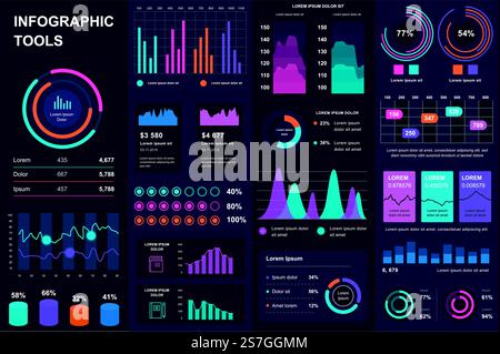 Bundle infographic UI, UX, KIT elements. Different charts, diagrams, workflow, flowchart, timeline, schemes, marketing icons, graphs and bars design template. Vector info graphic and infographics set. Stock Vector