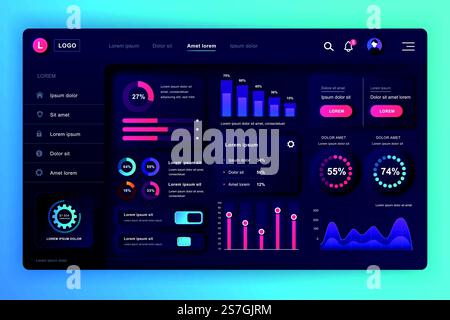Neumorphic dashboard UI kit. Admin panel vector design template with ...