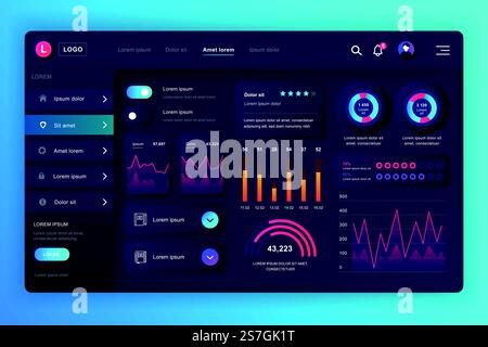 Neumorphic dashboard UI kit. Admin panel vector design template with ...