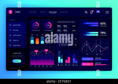Neumorphic dashboard UI kit. Admin panel vector design template with ...