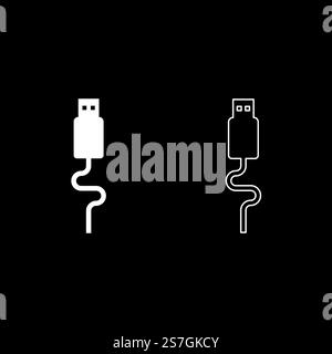 USB cable connector type A data set icon white color vector illustration image simple solid fill outline contour line thin flat style. USB cable connector type A data set icon white color vector illustration image solid fill outline contour line thin flat style Stock Vector