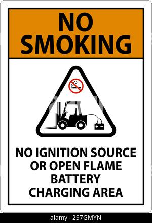 No Smoking Sign No Ignition Source Or Open Flame, Battery Charging Area Stock Vector