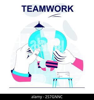 Teamwork isolated cartoon concept. Generation new ideas, business innovation, collaboration people scene in flat design. Vector illustration for blogging, website, mobile app, promotional materials. Stock Vector