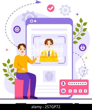 Identification Vector Illustration of Identity Card with Photo, Document, and Information in Face ID System Flat Cartoon Hand Drawn Templates Stock Vector