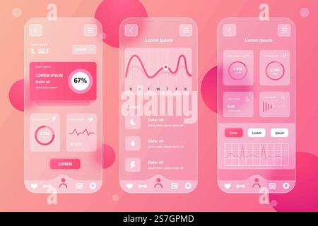 Health Tracking neumorphic elements kit for mobile app. Body indicators ...