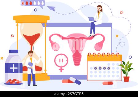 HRT or Hormone Replacement Therapy Acronym Vector Illustration with Treatment and Hormone Medication in Healthcare Cartoon Hand Drawn Templates Stock Vector