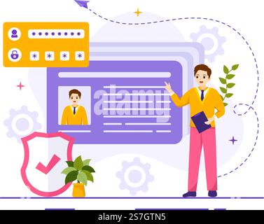 Identification Vector Illustration of Identity Card with Photo, Document, and Information in Face ID System Flat Cartoon Hand Drawn Templates Stock Vector