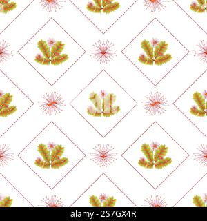 Autumn leaves pattern seamless. Abstract fall flowers and leaves in geometric shapes at endless ornate backdrop. Seasonal forest leafage at botanical wallpaper. Vector illustration with floral texture Stock Vector