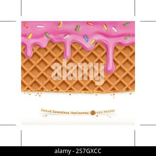 Waffles and glaze, horizontal seamless vector pattern Stock Vector