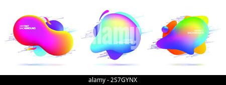 Set of abstract modern multi-colored flowing graphic elements. Dynamical colored liquid shapes. Trendy minimal template for the design of a logo, banners or posters. Vector illustration Stock Vector
