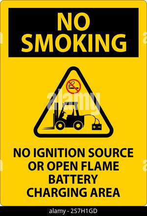 No Smoking Sign No Ignition Source Or Open Flame, Battery Charging Area Stock Vector