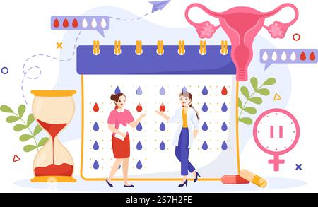 HRT or Hormone Replacement Therapy Acronym Vector Illustration with Treatment and Hormone Medication in Healthcare Cartoon Hand Drawn Templates Stock Vector