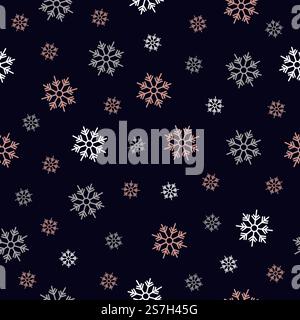 Snowflakes rose gold seamless pattern scribble drawing background Stock Vector