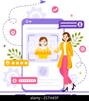 Identification Vector Illustration of Identity Card with Photo, Document, and Information in Face ID System Flat Cartoon Hand Drawn Templates Stock Vector