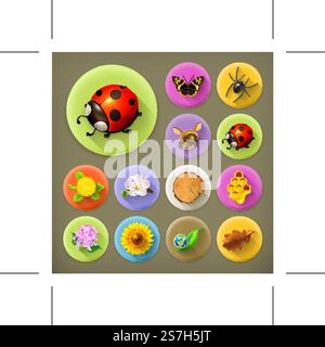 Nature and Ecology, long shadow icon set Stock Vector