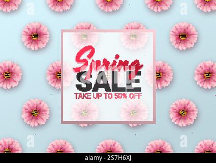 Spring Flowers Advert Spring sale floral advertizing poster, board. Banner with realistic ...