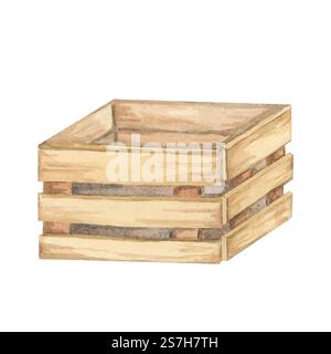 Rustic Box Sketch Design Watercolor rustic wooden box illustration isolated on white background ...
