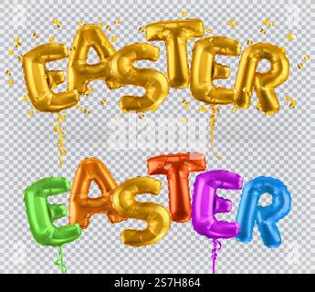 Golden toy balloons. Easter, 3d vector icon Stock Vector