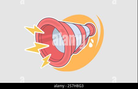 Retro megaphone in cartoon style, Flat design vector business illustration concept Digital marketing. Advertising through speakers. Stock Vector