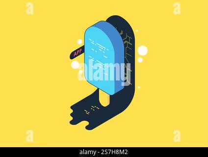 Program development and programming isometric icon, Artificial intelligence automated process big data processing. Stock Vector