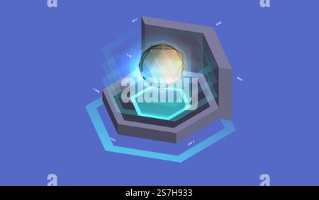 Quantum computer, large data processing. Isometric Quantum computing or Supercomputing. Software development and programming. Stock Vector