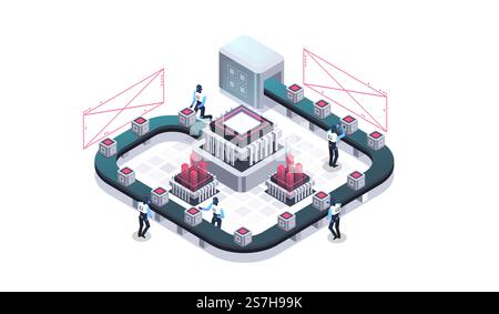 Technology isometric infographic design for quantum computer, artificial intelligence, Concept of big data. Digital information technologies. Stock Vector