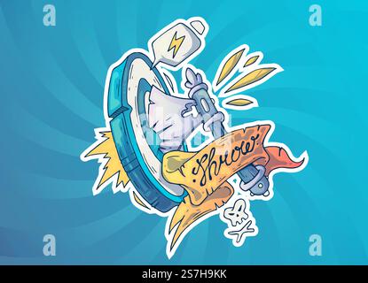 Ax in a wooden target. Creative cartoon illustration. Picture for print, advertising, applications and T-shirt print. Stock Vector