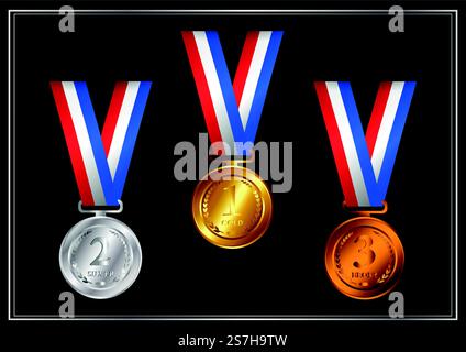 Gold, silver, bronze, award medals with ribbons Stock Vector