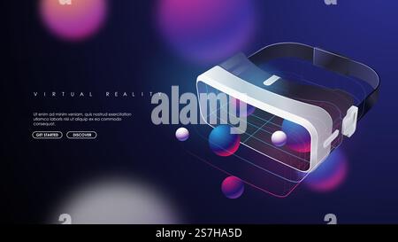 Vr game futuristic helmet and digital glasses augmentation headset. Modern template for web and print. Cross reality concept. Stock Vector
