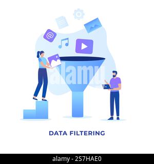 Flat illustration data filtering concept. Illustration for websites, landing pages, mobile applications, posters and banners Stock Vector