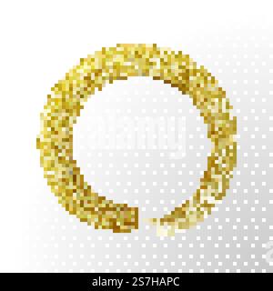 Vector gold paint brush circle on transparent background. Golden round smear ring stamp for premium festive card or poster design. Gold circle glitter texture paint brush on vector transparent background Stock Vector